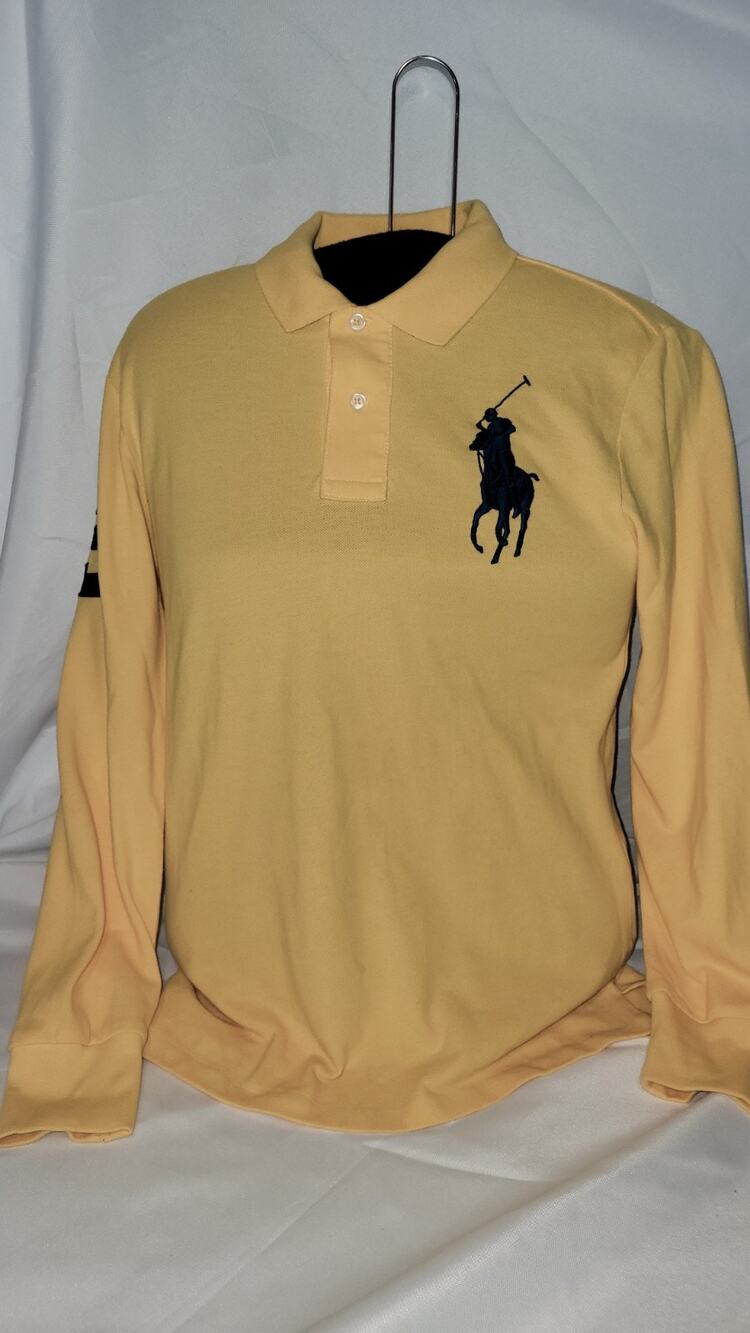 Polo Ralph Lauren Boys Medium 10-12 Yellow Long Sleeve Big Pony Polo Shirt Blue